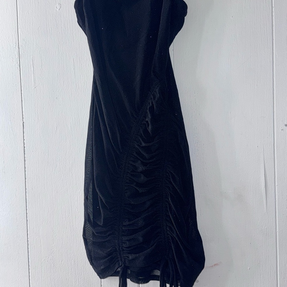 Black Asymmetrical Ruched Strapless Cocktail Dress